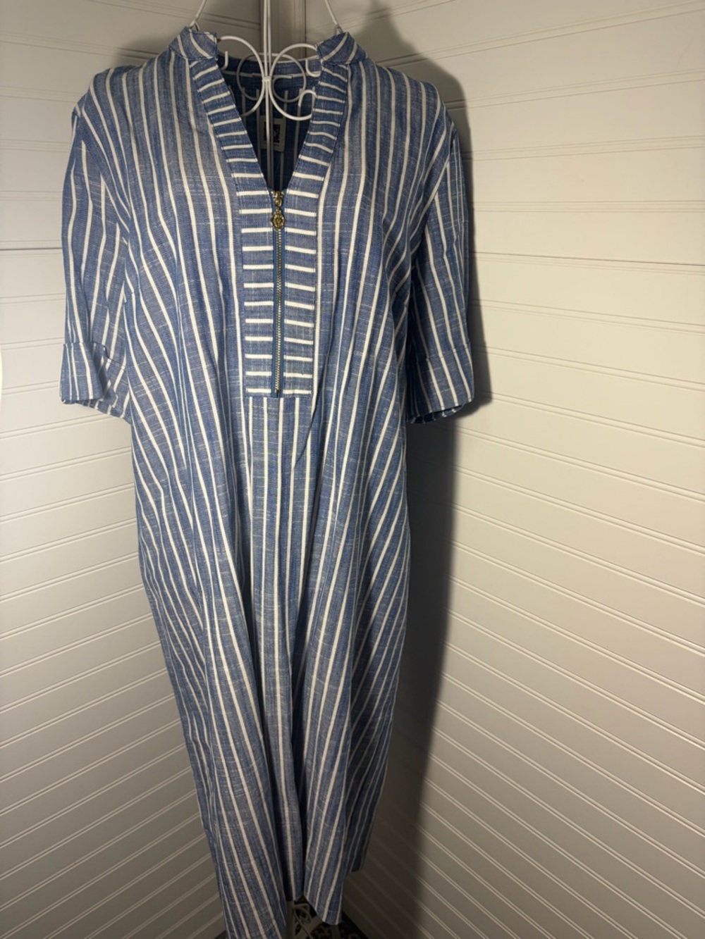 Anne Klein Blue and White Striped Midi Dress